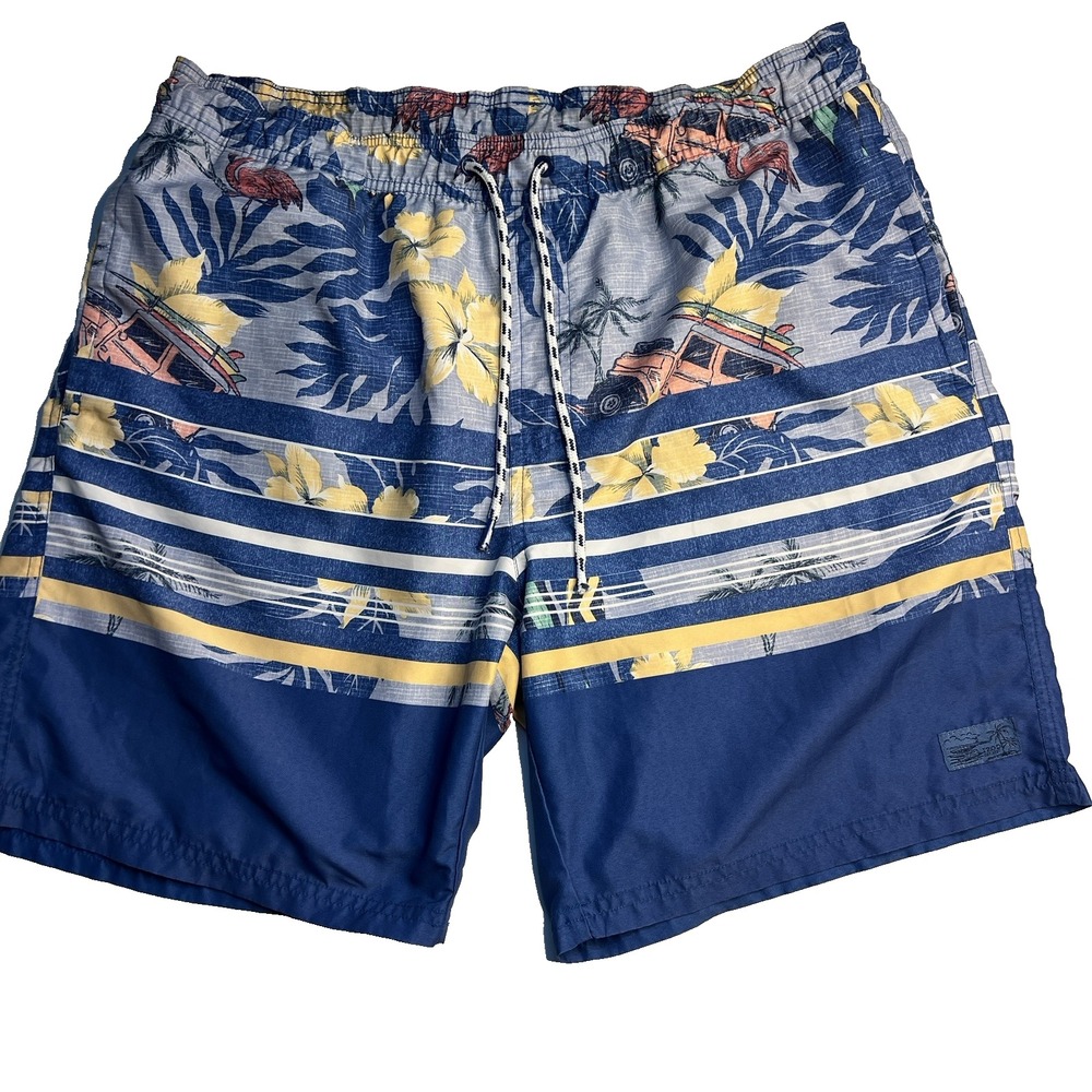 Izod Saltwater Men L Swim‎ Trunks Board Shorts Blue Resort Beach Travel Pool